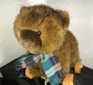 Vintage Applause Wallace Berrie Nostalgic Teddy Bear On Wheels Pull Toy 1986