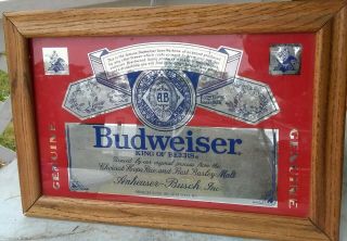 Vtg Budweiser Anheuser - Busch Bar Mirror (st.  Louis),  18 " X 12 " Wood - Framed