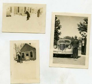 Vintage Snapshot Photos Texaco Gas Station Pump Man By Car