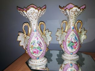 French Antique Paris 19th C Porcelain Vases
