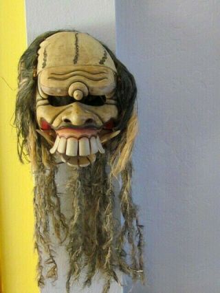 Vtg 1970 ' s Bali Hand Carved Wood Hinged Jaw Mask for Halloween 2