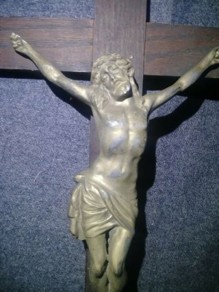 Vintage Wood And Metal Crucifix 20 Inches Tall Wall Mount