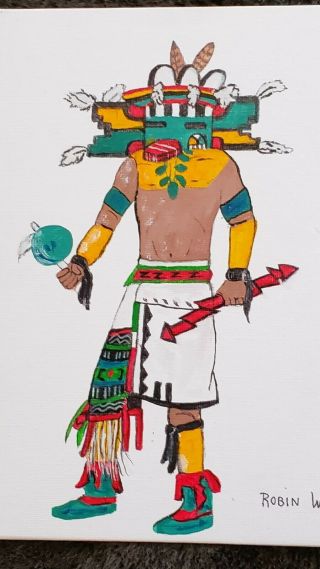 Native American Painting Hopi Kachina,  Cloud Or Omau - U
