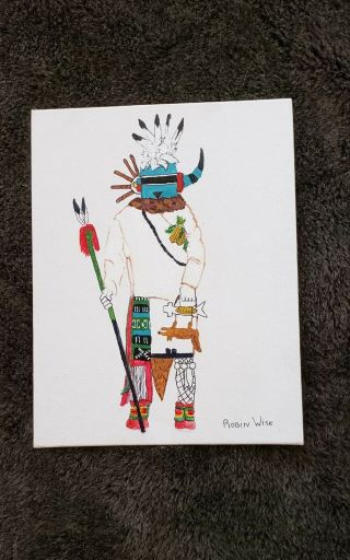 Native American Painting Hopi Kachina,  Solstice Or Ahulani Soyal