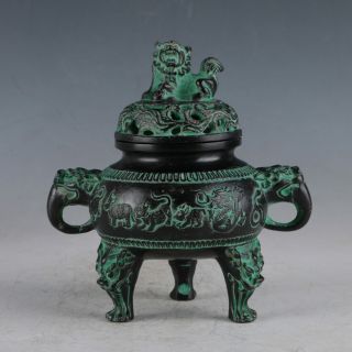 Ancient Bronze Chinese Zodiac & Lion Lid Incense Burner Qt0008 - C