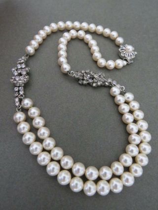 Vintage Art Deco Faux Pearl Paste Rhinestone Choker Necklace