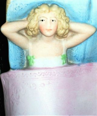 Antique German Deco Schafer Vater Naughty Lady In Bed Rare Bisque Tray Figurine