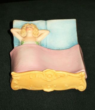 ANTIQUE GERMAN DECO SCHAFER VATER NAUGHTY LADY IN BED RARE BISQUE TRAY FIGURINE 3
