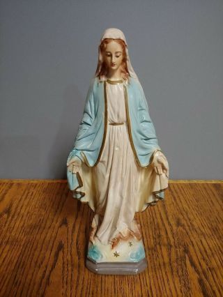 Vintage Chalkware Plaster Virgin Mary Madonna W/ Serpent Figurine Statue 13.  5 "