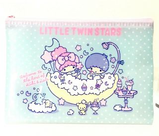 Sanrio Little Twin Stars Cosmetic Case Flat Pouch Zipper Bag Blue Birthday Japan