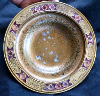 Antique Louis C Tiffany Bronze Enamel Enameled Favrile Bowl Dish Mission Era Art