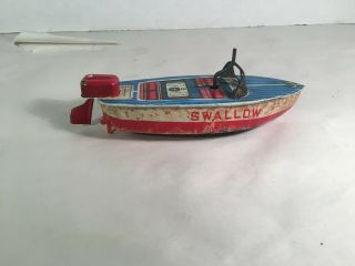 Vintage Litho Tin Speed Boat Toy Wind - Up - Made In Japan