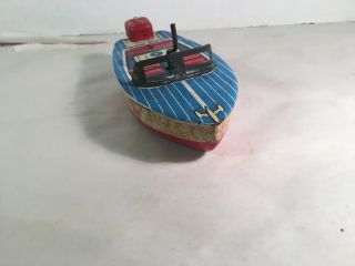 Vintage Litho Tin Speed Boat Toy Wind - Up - Made in Japan 2