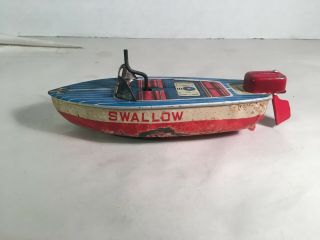 Vintage Litho Tin Speed Boat Toy Wind - Up - Made in Japan 3