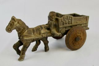 Antique Vintage Cast Iron Coal Cart Horse & Wagon 140