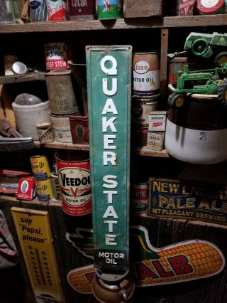 Vintage Old Quaker State Motor Oil Sign Gas Station Garage General Store