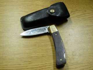 Vintage Wooden Handle Lockback Knife Hand Made Japan W/craftsman Black Sheath