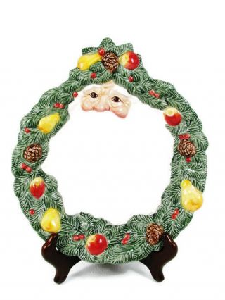 Fitz & Floyd Christmas Santa Claus Canape Snack Round Plate Tray Pear Apple