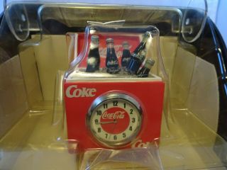 Vintage Coca Cola Coke Mini Clock Bottles Cooler In Acrylic Box 1999