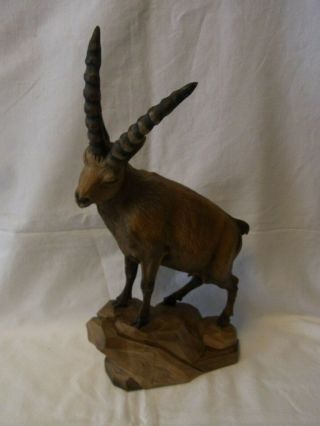 Vintage German Black Forest Hand Carved Wood Ibex