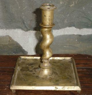 Antique 17th Century Brass Candlestick Lighting Candle Holder Early
