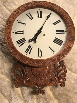 UNUSUAL RARE VINTAGE WALL STRIKING CLOCK WITH OAK CARVING CASE And PENDULUM 2