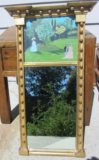 Fine 19th Century Federal Antique Mirror W/ Reverse Painting On Glass American