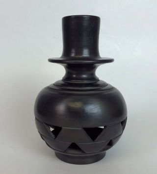 Oaxaca Mexico Black Pottery Barro Negro Candle Holder Signed