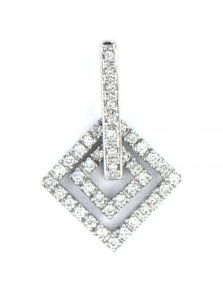 Vintage Modernist Double Diamond Halo Square Necklace Pendant 18k White Gold