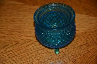 Vintage Aqua Diamond Blue Pressed Glass Toothpick Holder