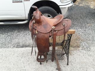Vintage 14 " Jc Higgins Rope/roping Saddle.  7 " Gullet.