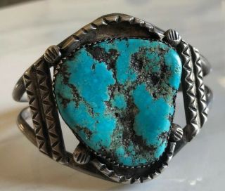 Gorgeous Very Old Large Vintage Navajo Turquoise & Sterling Silver Cuff Bracelet
