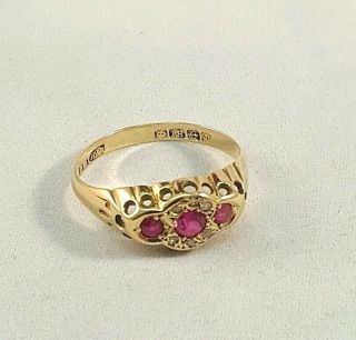 Vintage Ladies 18ct Solid Gold Diamond Ruby Ring 1916 Full Birmingham Hallmark
