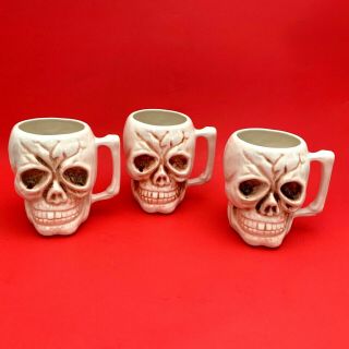 Vintage Orchids Of Hawaii Ceramic Skull Mug / Cup Set Of 3 Made In Japan R - 10