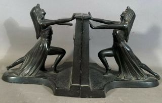 Antique Art Deco Bronzed Egyptian Pyramid Lady Goddess Statue Maronson Bookends