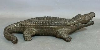 Antique Linton Reptile Cast Iron Figural Alligator Statue Old Double Inkwell