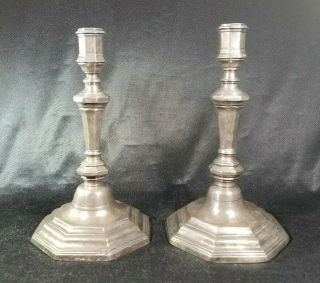 Hallmarked Antique 18th Century French Louis Xv Candlestick Pair Silver Plate
