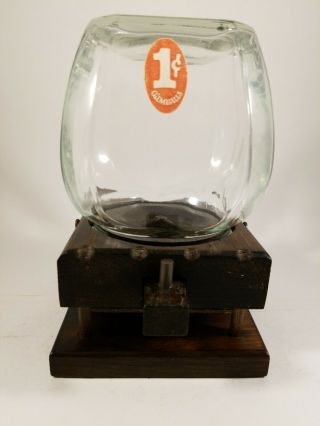 Vintage 1 Cent Gumball Machine Wood & Glass.  Marble Jar.
