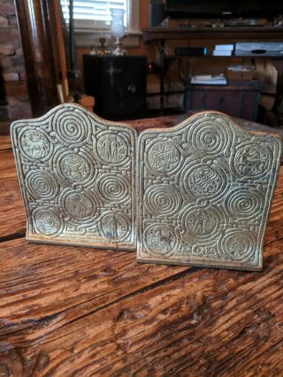 Antique Tiffany Studios Gilt Bronze Bookends - Zodiac Pattern