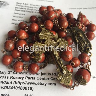 Red Carnelian Rose beads Vintage Catholic 5 DECADE Rosary Necklace Pardon Cross 2