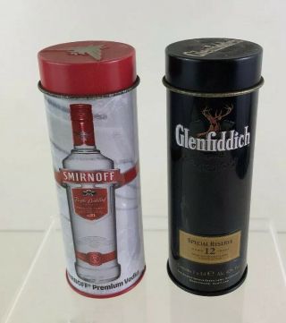 Empty Minature Smirnoff Vodka & Glenfiddich Tins 5cl Man Cave