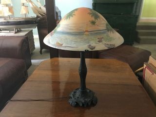 Antique Art Deco Style Reverse Painted Shade Table Lamp