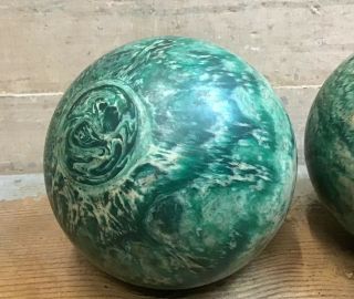 Set Of 4 Vintage TROPHY Duckpin Bowling Balls - Green Swirl / Marble - Candlepin 3