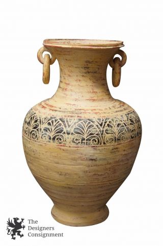 Greek Roman Style Terracotta 3 Handled Vessel Ceramic Earthenware Amphora Pot