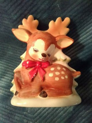 Vintage Retro Mid Century Lefton Reindeer Tree Christmas Card Holder Perfect