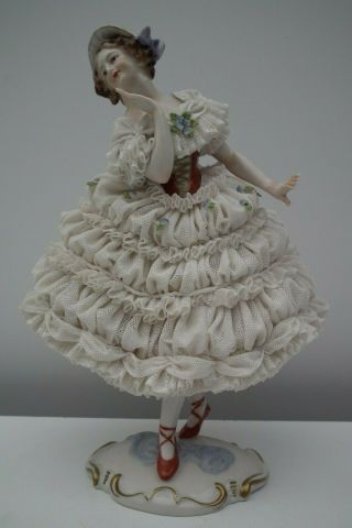 Antique Volkstedt Germain Porcelain Lace Figurine / Lady