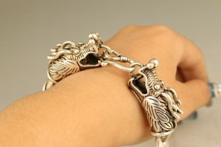 Rare Asian Old Tibet Silver Hand Carved Dragon Bracelet Gift