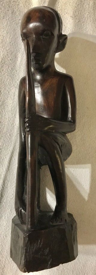 Vintage Hand Carved Ebony Wood Sculpture Statue African Man 9 1/2