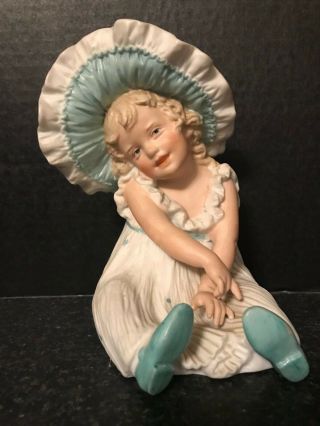 Antique German Gebruder Heubach Girl Doll Piano Baby Sunbonnet Bisque Figurine