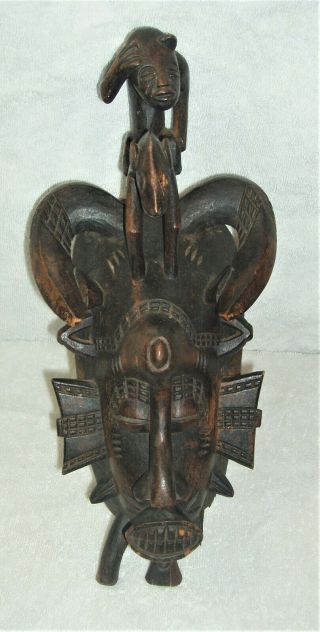 Hand Carved African Wood Wall Art Tribal Kpelie Mask Unique Rare (ivory Coast)